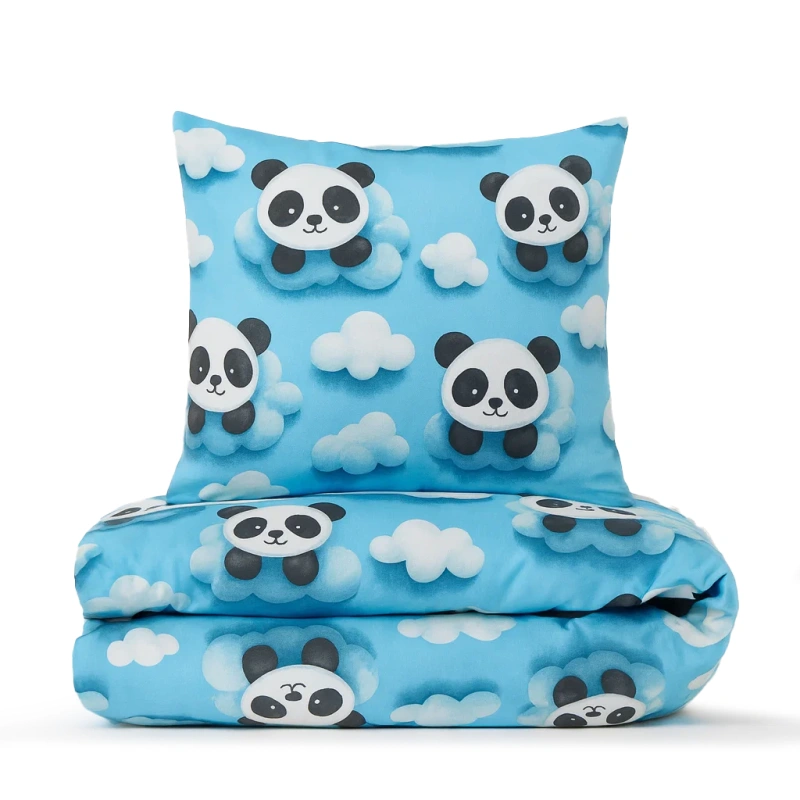 Pościel dziecięca niebieska w pandy 140x200 2 el.