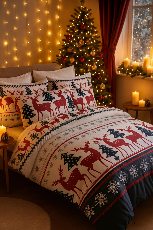 Pościel świąteczna biało-granatowa 160x200 3 el. A020