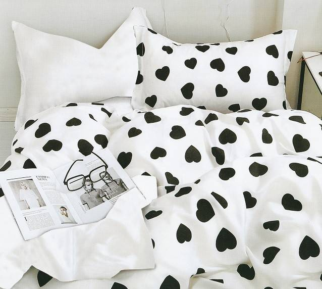 Pościel bawełniana 160x200 3 el. Black Hearts M1561