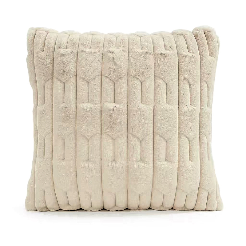 Poszewka na poduszkę dekoracyjna 40x40 tłoczona we wzór 3D pluszowa jasna beżowa