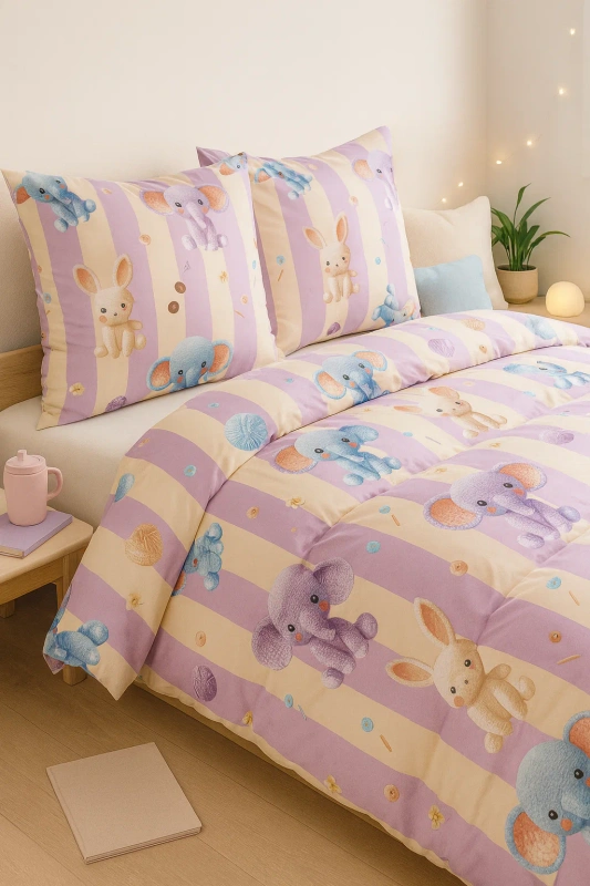 Pościel dziecięca w słonie słoniki lawendowa Elephant 140x200 2 el.