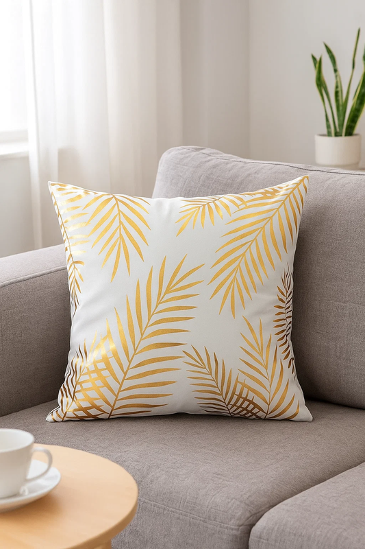 Poszewka dekoracyjna biało-złota w liście 40x40