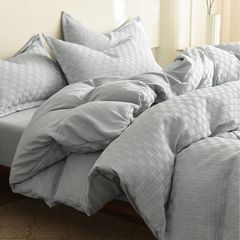 Pościel żakardowa kora wafelkowa jasna szara 200x220 3 el.