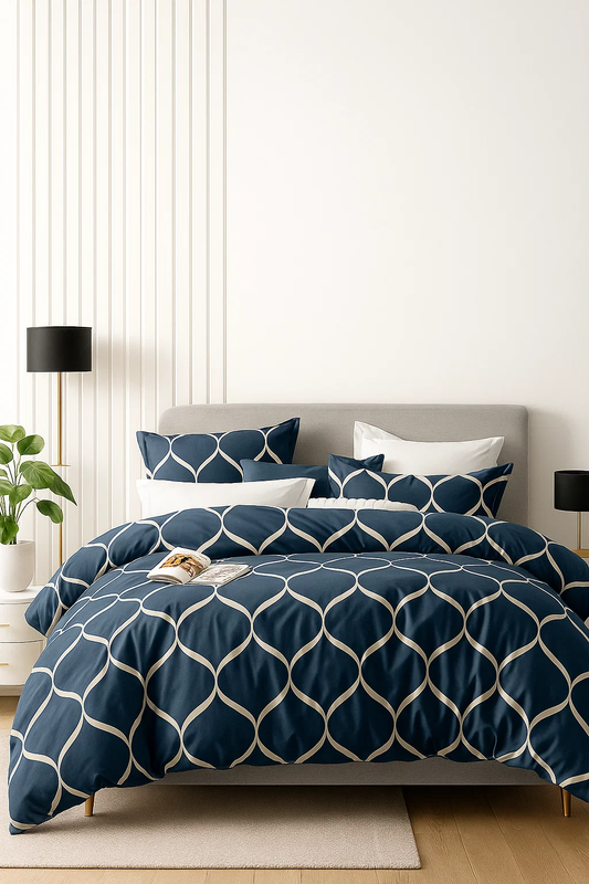 Pościel granatowa geometryczna 200x220 3 el. Lima C-131