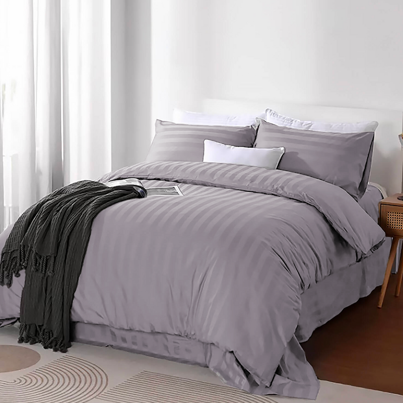 Pościel w pasy szarofioletowa 200x220 3 el. Kim Lilac Grey