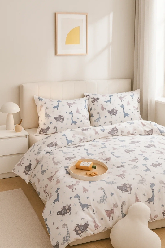 Pościel bawełniana 160x200 3 el. Pastel Dino M1573