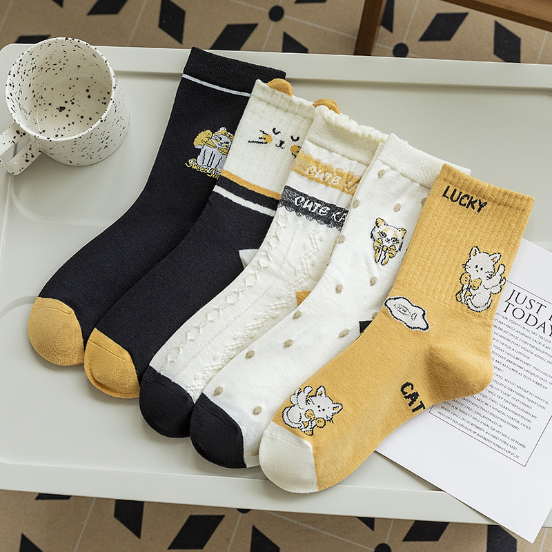 5-pak Skarpetki bawełniane damskie LUCKY CAT 39-42