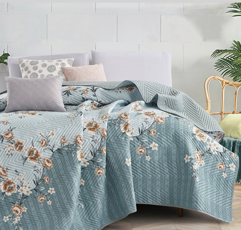 Narzuta ozdobna dwustronna DIAMOND 220x240 niebieskozielona w kwiaty F005