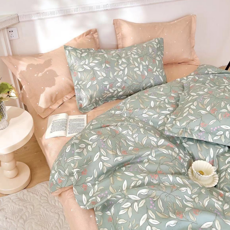 Pościel flanelowa gruba zimowa ciepła w liście Durango 160x200 4 el. A-052