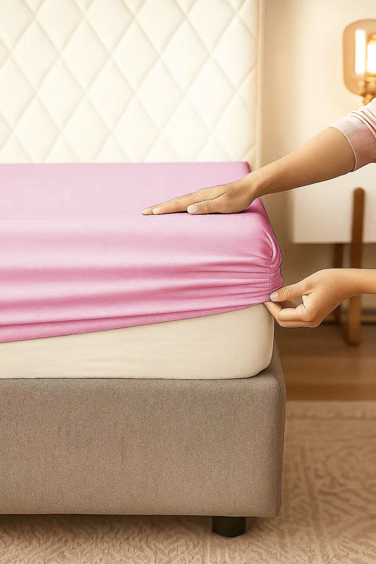 Prześcieradło z gumką bawełniane jasne różowe 140x200