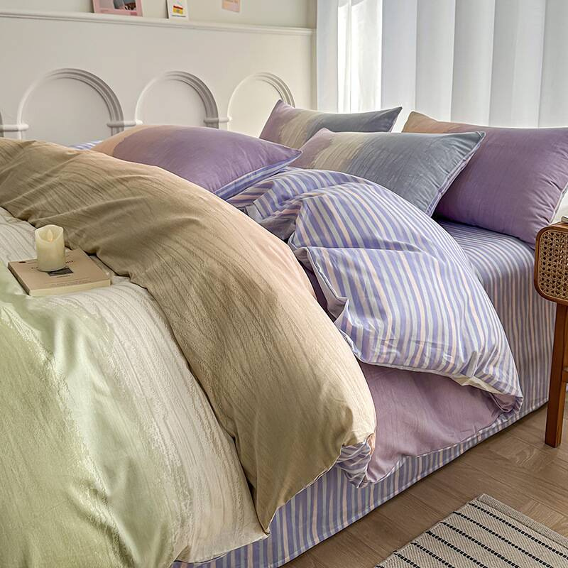 Pościel bawełniana w pasy ombre 160x200 3 el. Dopamine