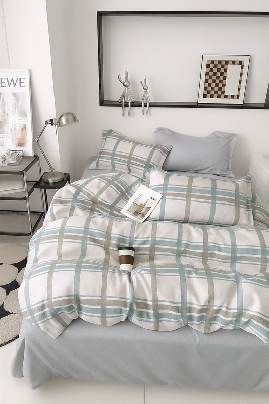 Pościel flanelowa gruba zimowa ciepła w kratę Zefir 160x200 4 el. A-055