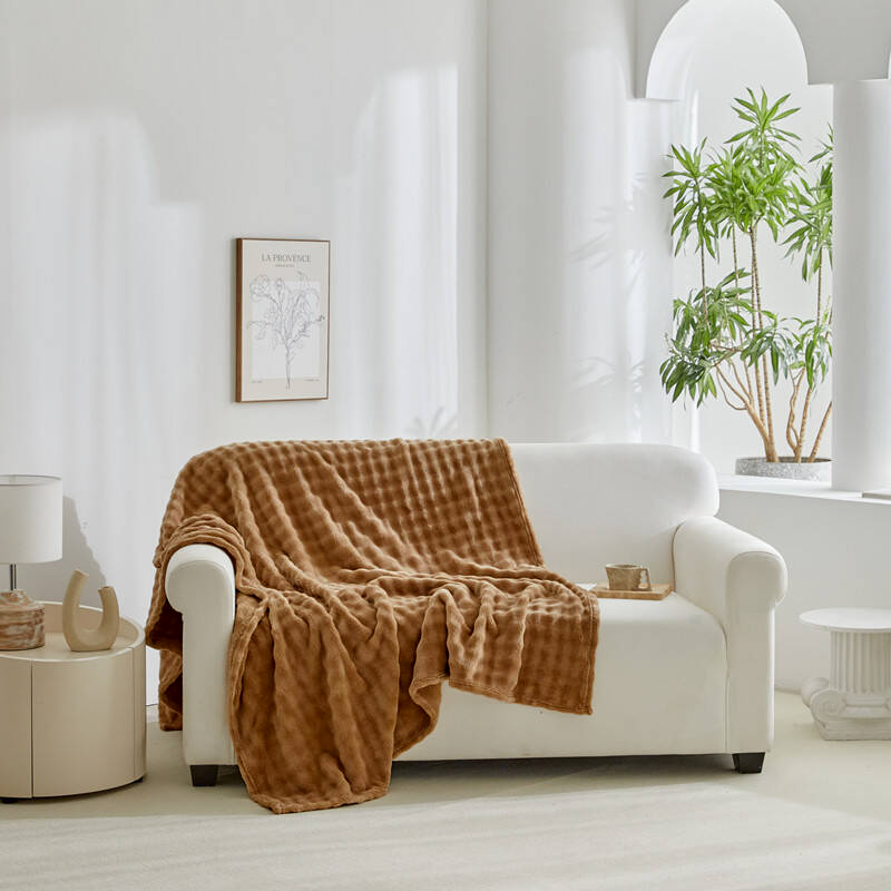 Koc pluszowy bąbelkowy 3D BUBBLE 200x220 brązowy