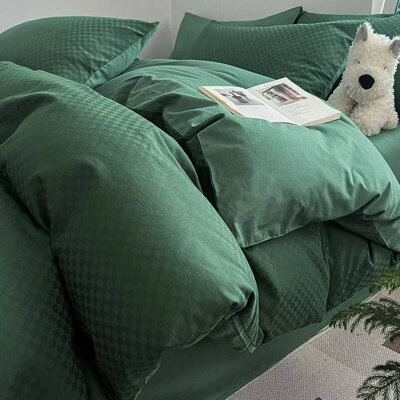 Pościel w kratkę butelkowa zielona 160x200 3 el. Khloe Green