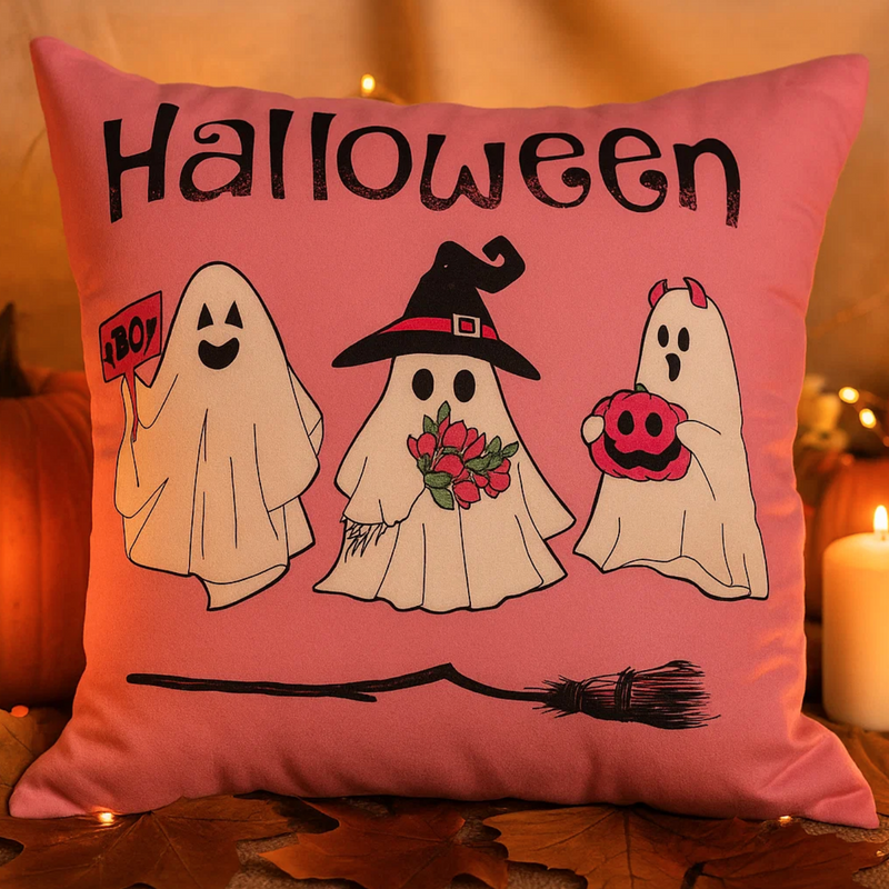 Poszewka na poduszkę Halloween różowa w duszki 40x40 PINK GHOSTS