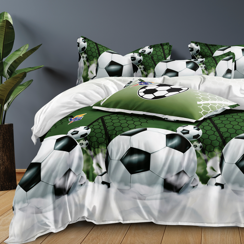 Pościel dziecięca młodzieżowa biało-zielona w piłki 160x200 3 el. nr379
