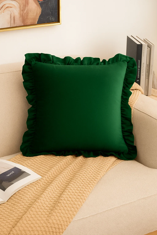 Poszewka na poduszkę dekoracyjna 40x40 butelkowa zielona z falbanką