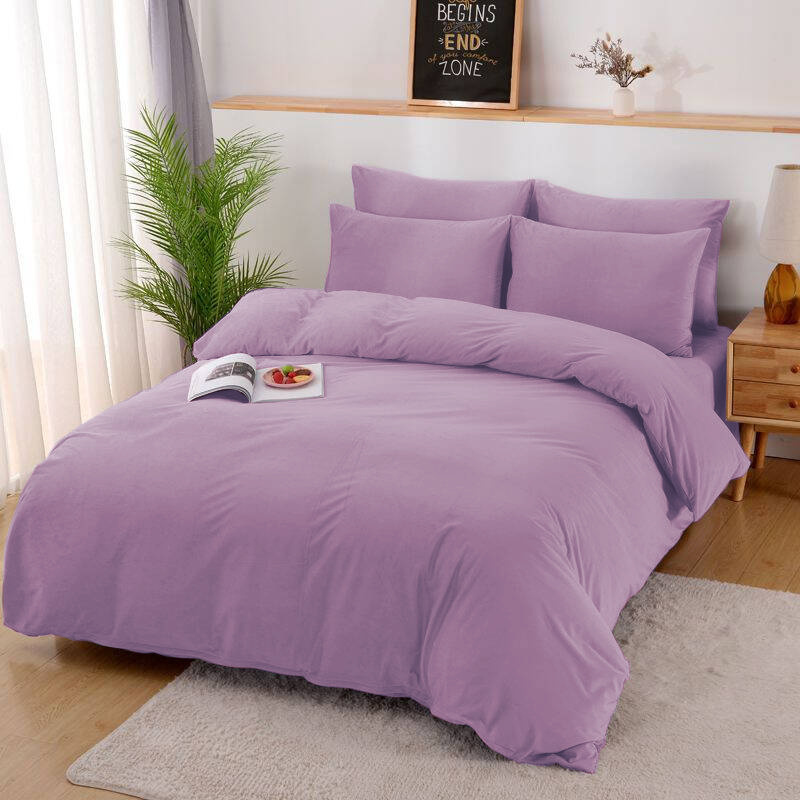 Pościel pluszowa zimowa miś gładka 200x220 3 el. fioletowa K014