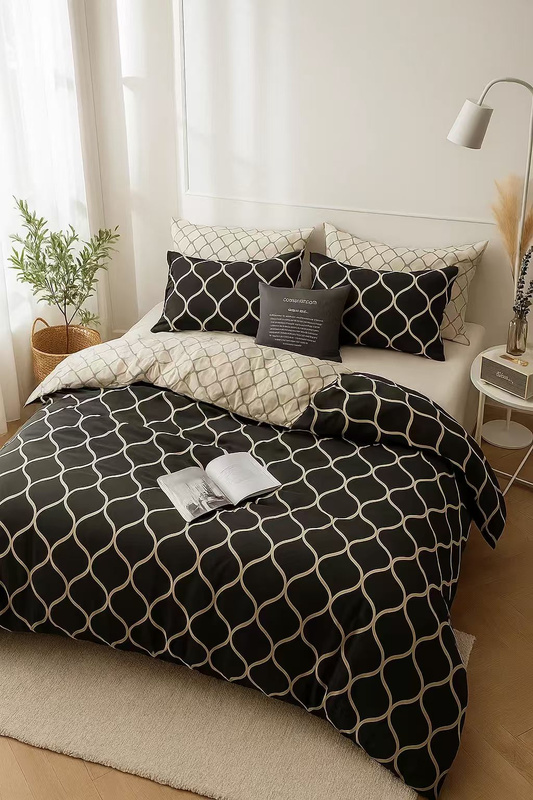Pościel czarno-beżowa geometryczna 160x200 4 el. Luksus C-013 c-6