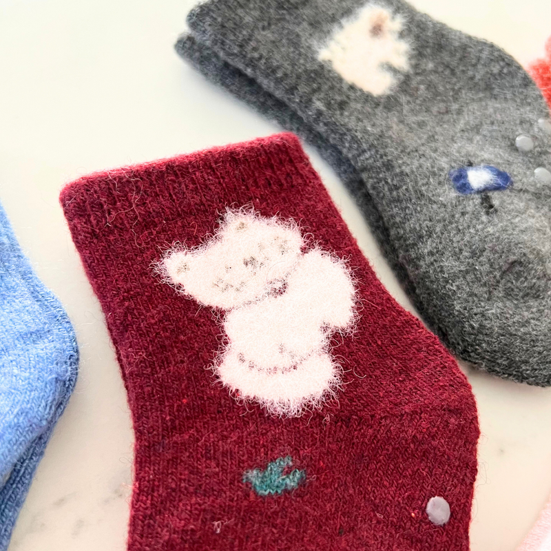 10-pak Skarpetki wełniane dziecięce niemowlęce dla dziewczynki antypoślizgowe ze zwierzętami 0-12M