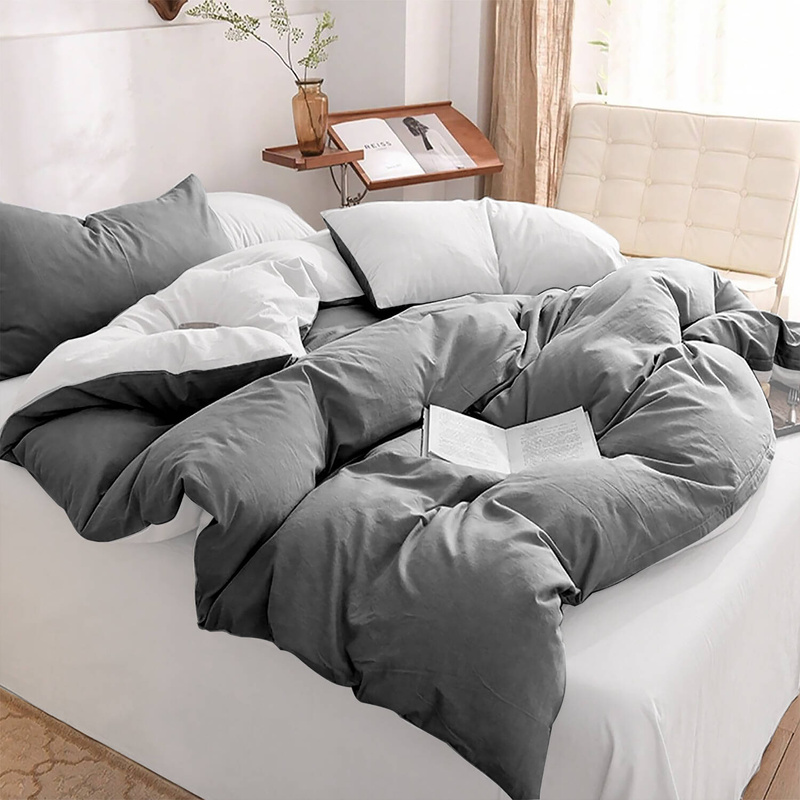 Pościel 160x200 4 el. Ciemno szaro biała S-13