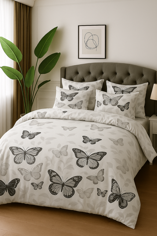 Pościel biała w motyle 180x200 3 el. A085