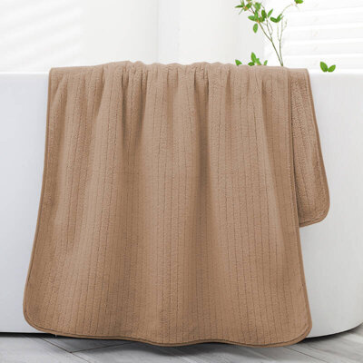 Ręcznik kąpielowy ciemny beżowy w paski z mikrofibry 70x140 szybkoschnący