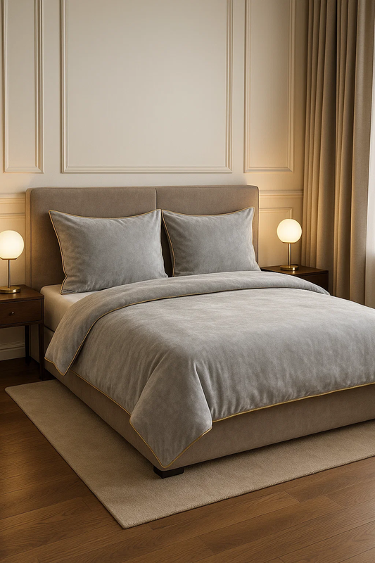 Pościel pluszowa z lamówką zimowa miś gładka 160x200 3 el. jasna szara