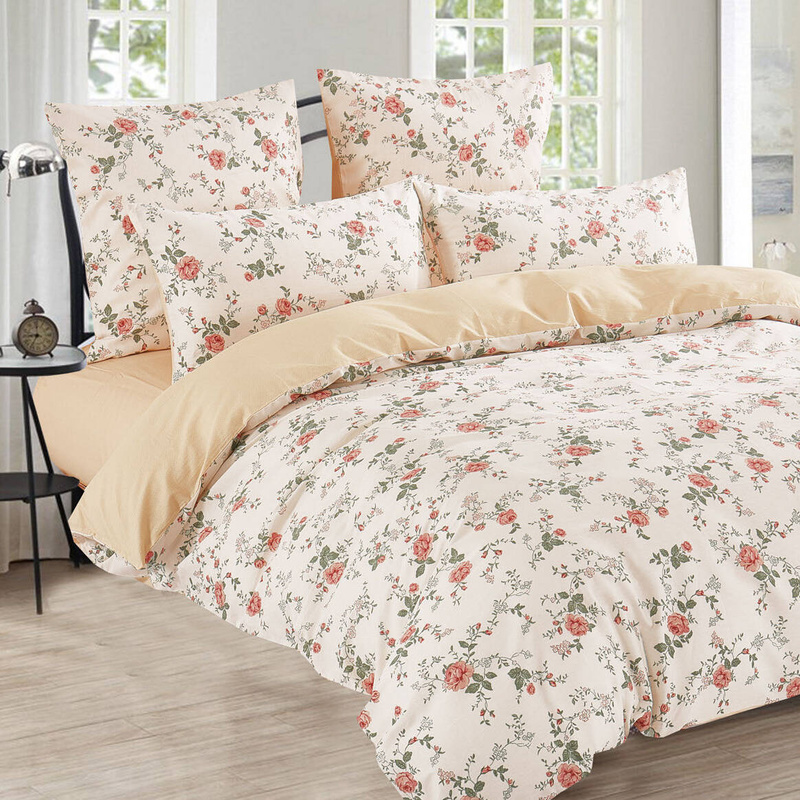 Pościel bawełniana w kwiaty 160x200 4 el. Kaia