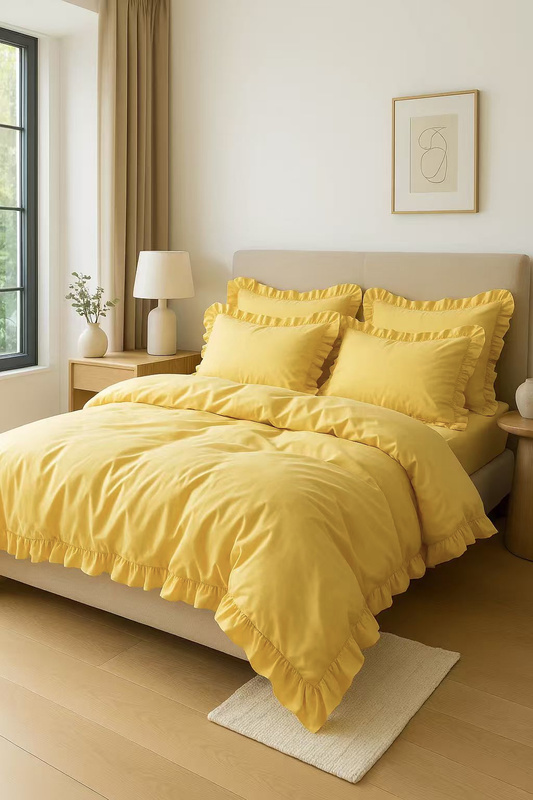 Pościel z falbanką żółta musztardowa 160x200 3 el.