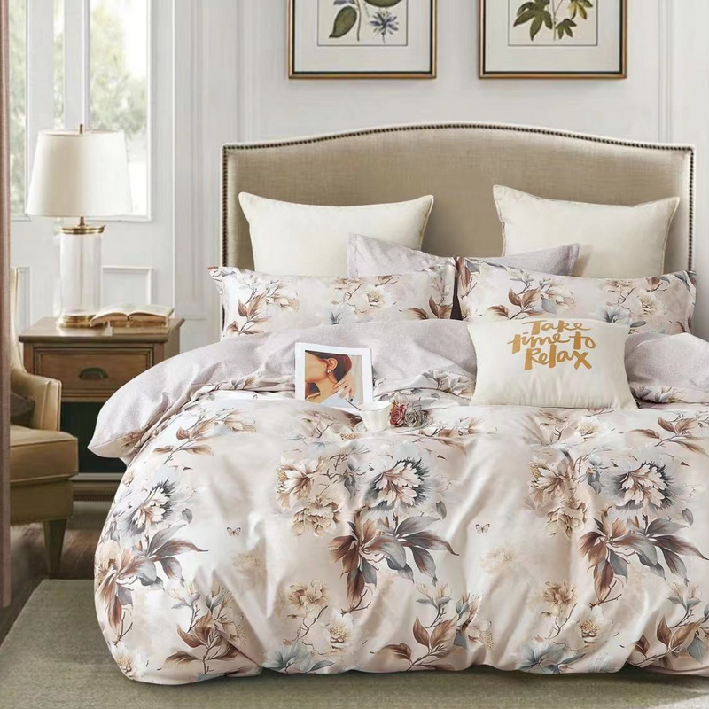 Pościel flanelowa gruba zimowa ciepła w kwiaty Ignacio 160x200 4 el. A-039