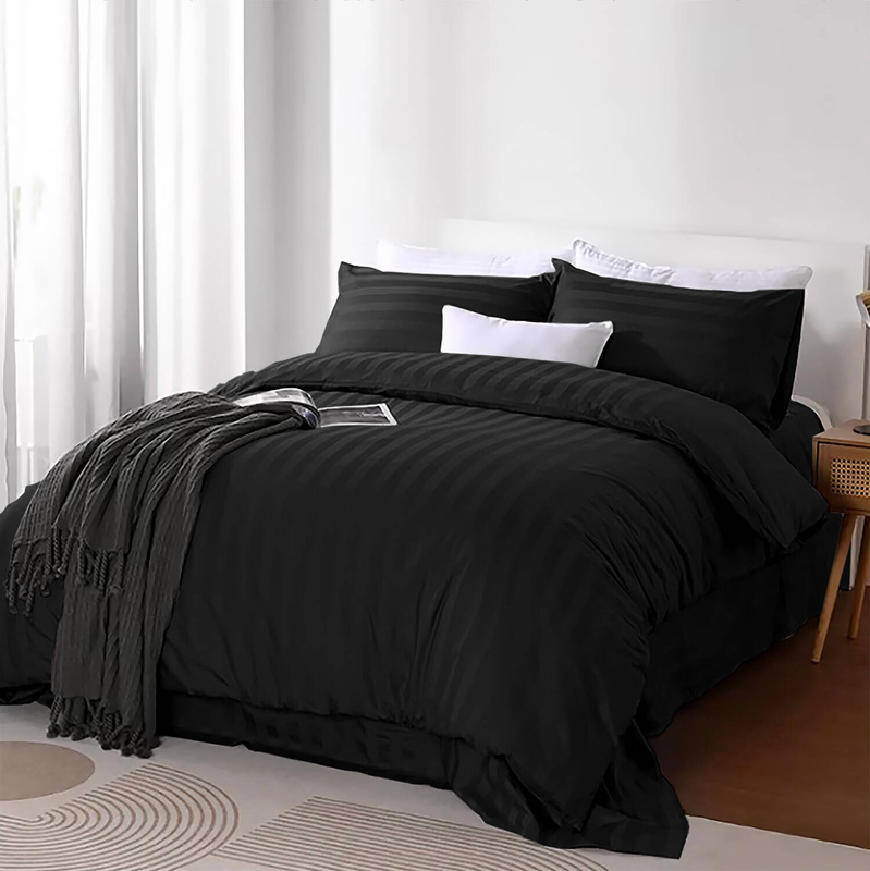 Pościel w pasy czarna 200x220 3 el. Kim Black