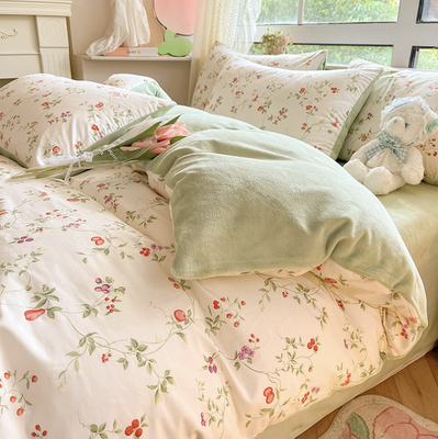 Pościel bawełniana we wzór owoców 200x220 3 el. Blanc