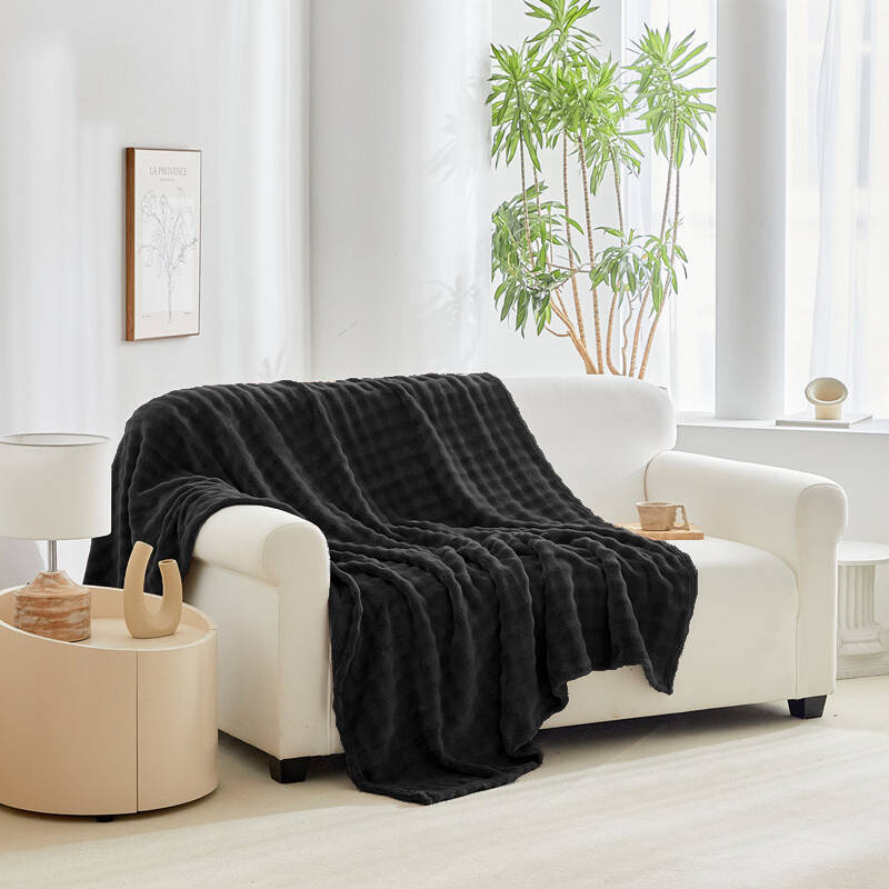 Koc pluszowy bąbelkowy 3D BUBBLE 200x220 czarny