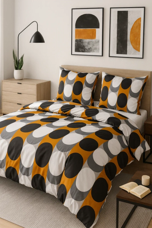 Pościel geometryczna szaro - pomarańczowa Orange 200x220 4 el.