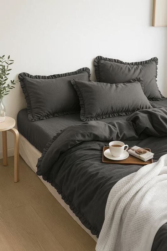Pościel z falbanką ciemna szara 200x220 3 el.