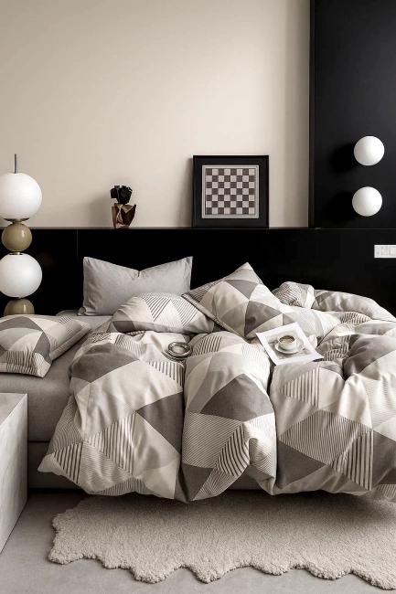 Pościel flanelowa gruba zimowa ciepła geometryczna Trina 160x200 4 el. A-101