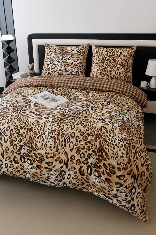 Pościel pluszowa zimowa miś w cętki, panterkę 160x200 3 el.