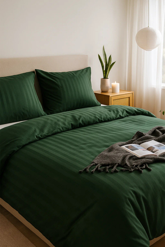 Pościel w pasy zielona 160x200 3 el. Kim Green 