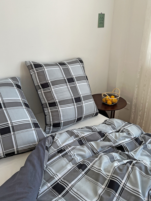 Pościel szara w kratę 200x220 3 el. Nordic F9