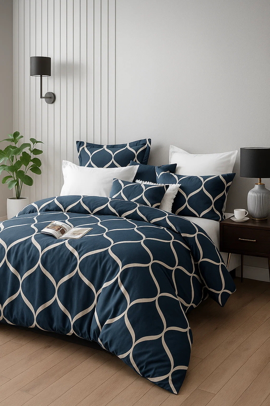 Pościel granatowa geometryczna 160x200 3 el. Lima C-131