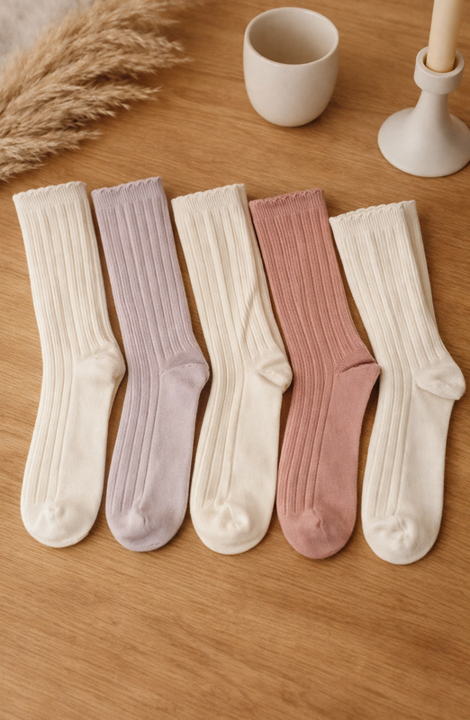 5-pak Skarpetki damskie bawełniane długie z falbanką Delicate 35-38