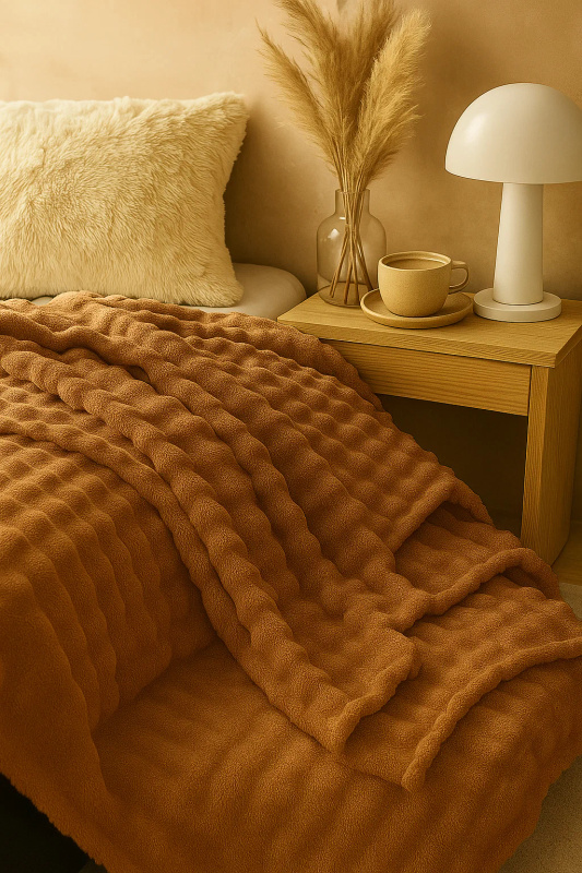 Koc pluszowy bąbelkowy 3D BUBBLE 200x220 brązowy