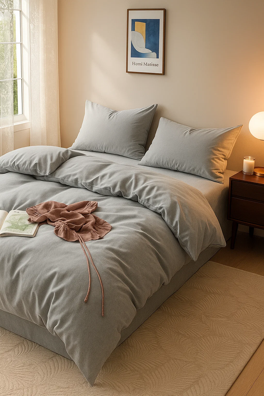 Pościel jednokolorowa gładka 160x200 3 el. jasna szara S002
