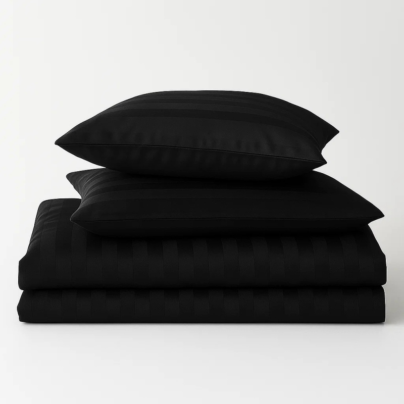 Pościel w pasy czarna 200x220 3 el. Kim Black