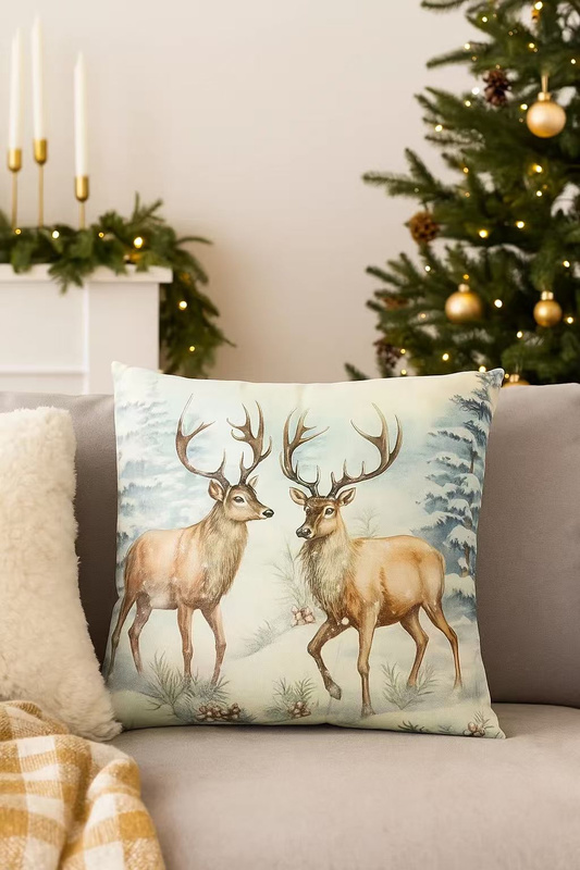 Poszewka na poduszkę świąteczna biała z reniferami 40x40