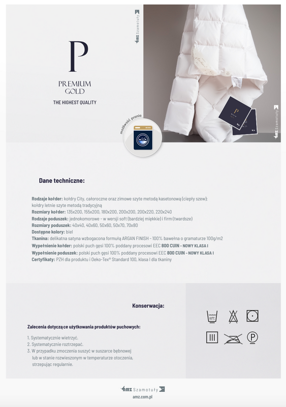 Kołdra 200x220 całoroczna naturalna puchowa PREMIUM GOLD CITY