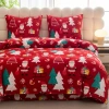 Pościel pluszowa zimowa miś świąteczna czerwona w mikołaje i choinki 200x220 3 el.