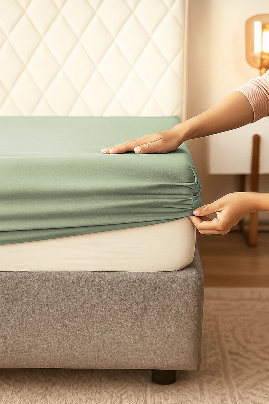 Prześcieradło z gumką bawełniane szałwiowe 200x220