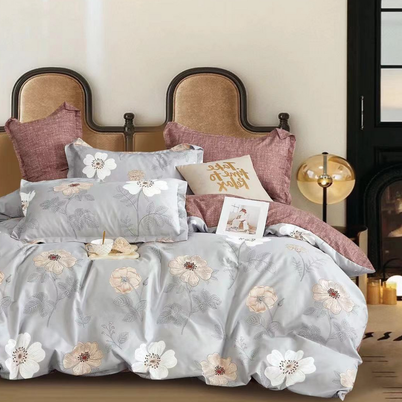 Pościel flanelowa gruba zimowa ciepła w kwiaty Calkini 200x220 3 el. A-034